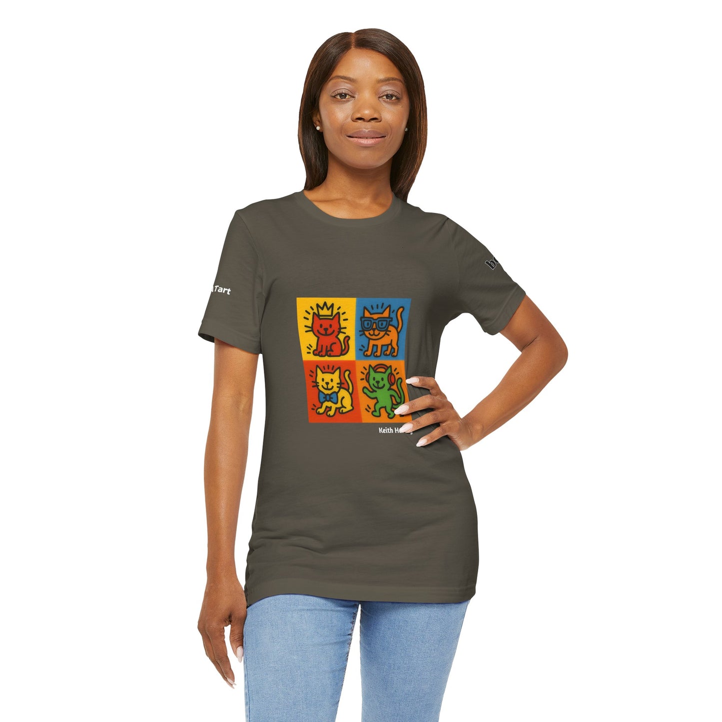 CATART Unisex Jersey Cat T-Shirt - KEITH HARING - Iconic Painting Reimagined with Cats
