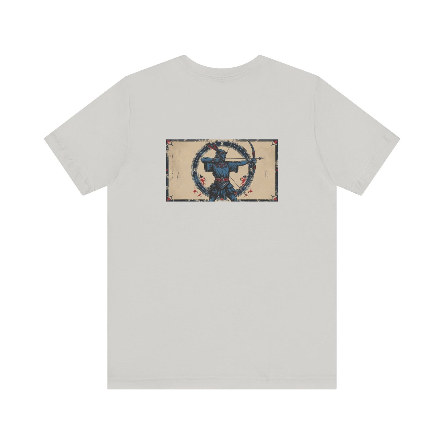 Sagittario - T-shirt con segno zodiacale gotico. Grafica blu sul retro. Zodiaco nell'ombra.