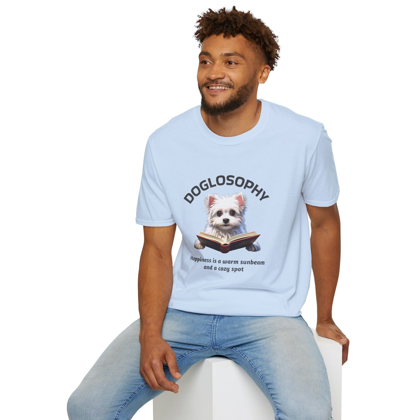 Doglosophy  Unisex Softstyle T-Shirt - "Happiness is a Warm Sunbeam" Design