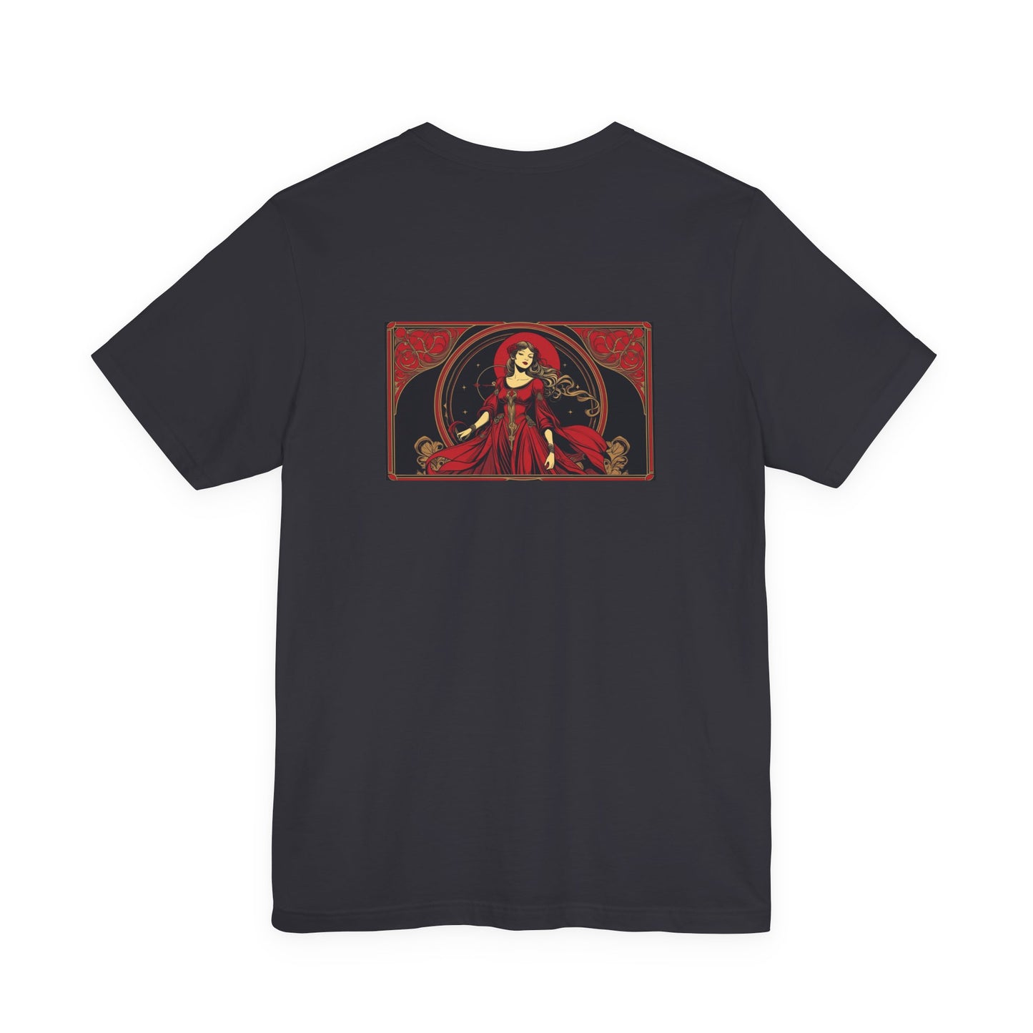 Virgo - Gothic Zodiac, Red Graphic on the back T-Shirt. Zodiac in the Shadows