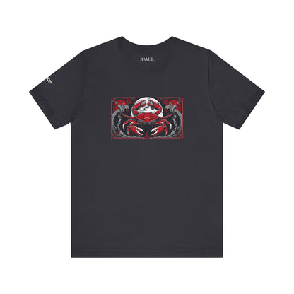 Cancer - Gothic Zodiac T-Shirt. Red graphic in front.  Zodiac in the Shadows