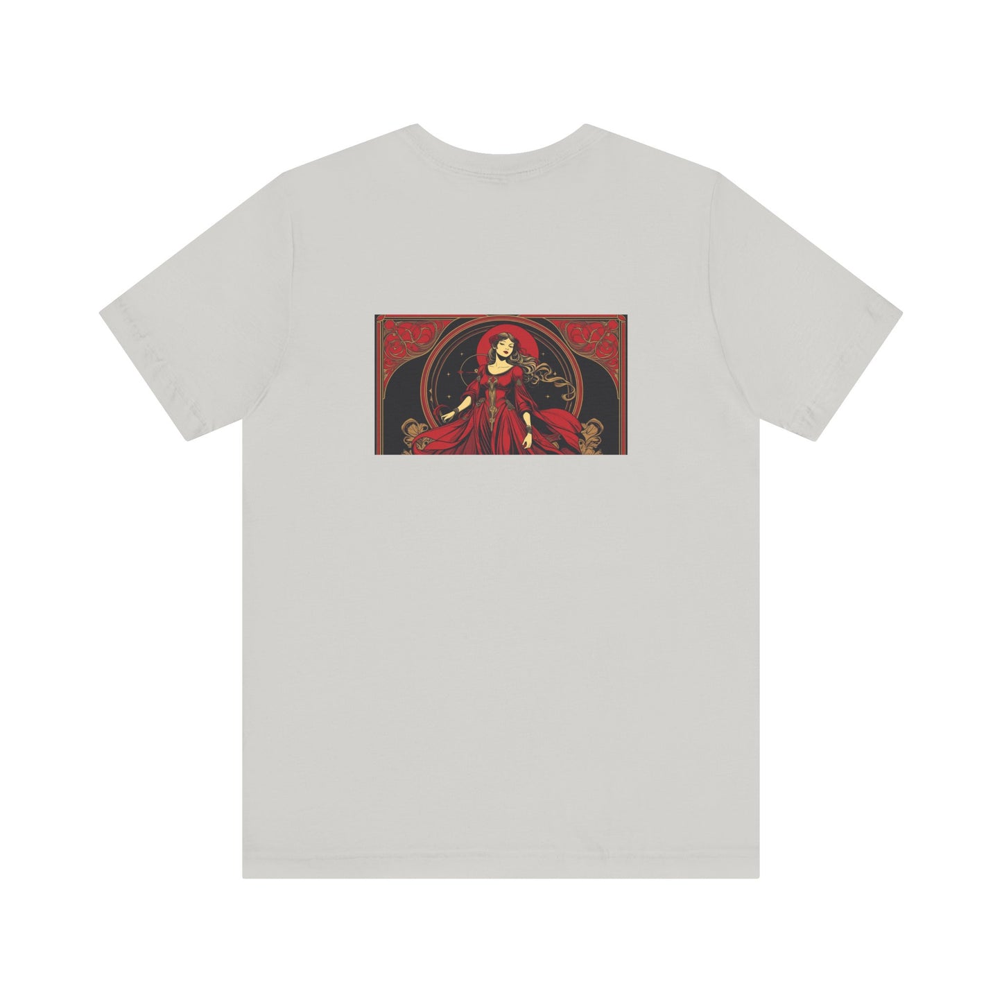 Virgo - Gothic Zodiac, Red Graphic on the back T-Shirt. Zodiac in the Shadows