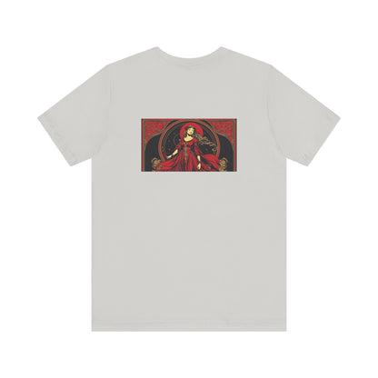 Virgo - Gothic Zodiac, Red Graphic on the back T-Shirt. Zodiac in the Shadows