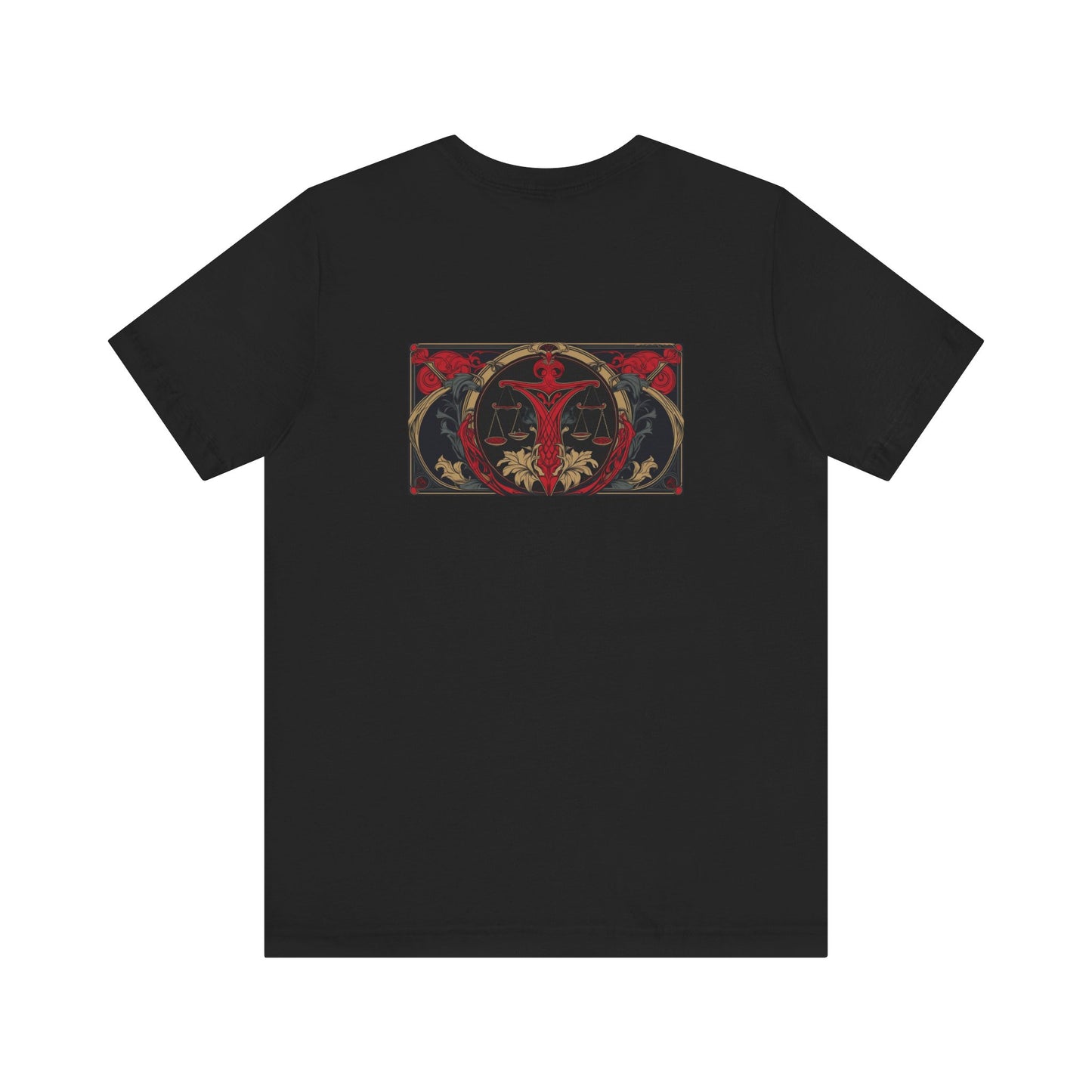 Libra - Gothic Zodiac, Red Graphic on the back T-Shirt. Zodiac in the Shadows