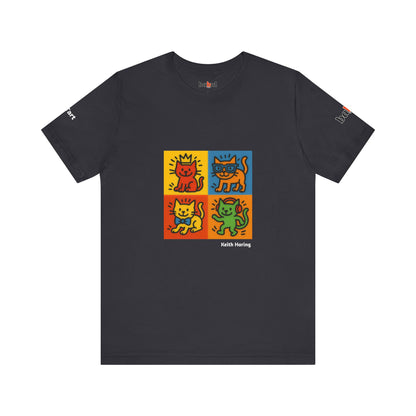 CATART Unisex Jersey Cat T-Shirt - KEITH HARING - Iconic Painting Reimagined with Cats