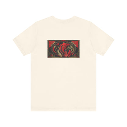 Pisces - Gothic Zodiac, Red Graphic on the back T-Shirt. Zodiac in the Shadows