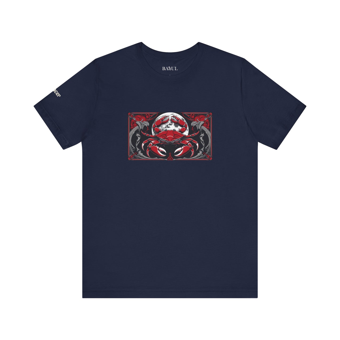 Cancer - Gothic Zodiac T-Shirt. Red graphic in front.  Zodiac in the Shadows