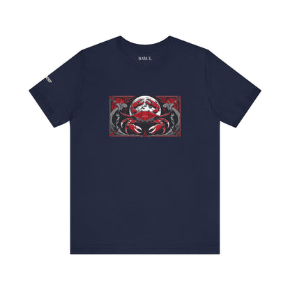 Cancer - Gothic Zodiac T-Shirt. Red graphic in front.  Zodiac in the Shadows