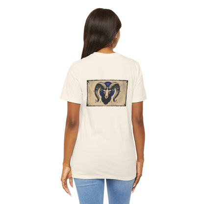 Aries - Gothic Zodiac T-Shirt. Blue graphic on the back. Zodiac in the Shadows