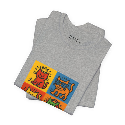 CATART Unisex Jersey Cat T-Shirt - KEITH HARING - Iconic Painting Reimagined with Cats