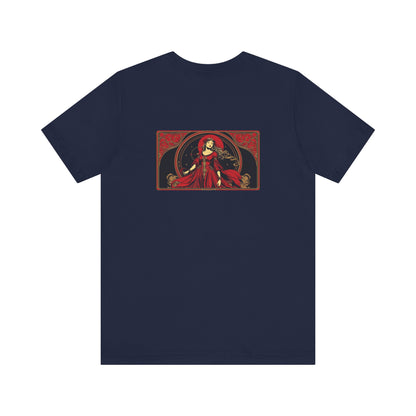 Virgo - Gothic Zodiac, Red Graphic on the back T-Shirt. Zodiac in the Shadows