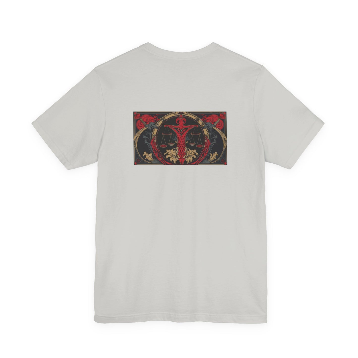 Libra - Gothic Zodiac, Red Graphic on the back T-Shirt. Zodiac in the Shadows