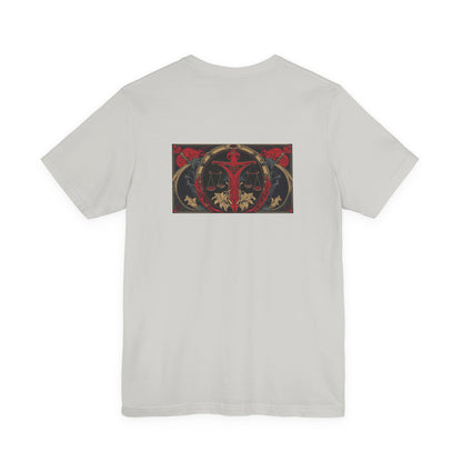 Libra - Gothic Zodiac, Red Graphic on the back T-Shirt. Zodiac in the Shadows