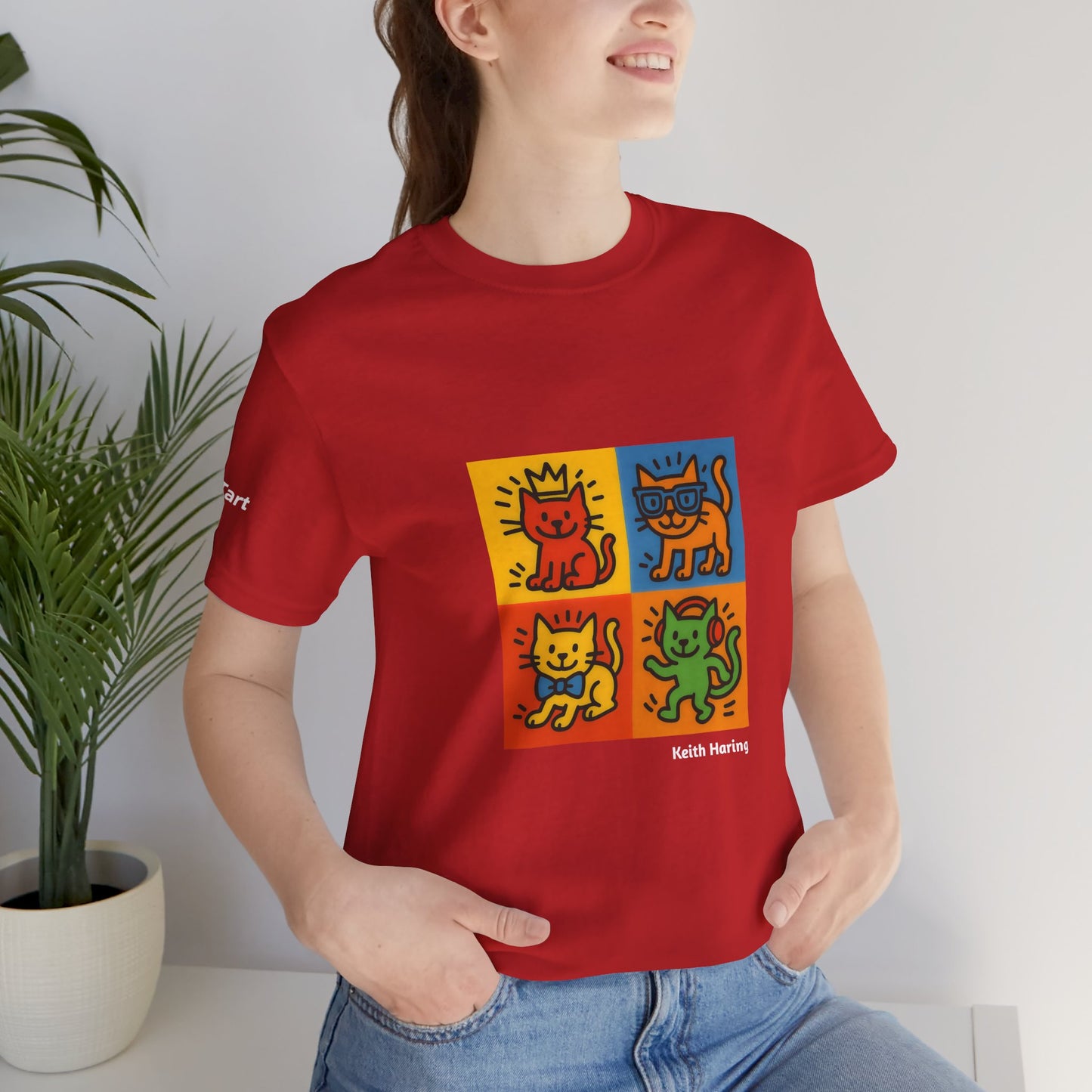 CATART Unisex Jersey Cat T-Shirt - KEITH HARING - Iconic Painting Reimagined with Cats