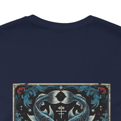 Pesci - T-shirt con lo Zodiaco Gotico. Grafica blu sul retro. Zodiaco nell'ombra.