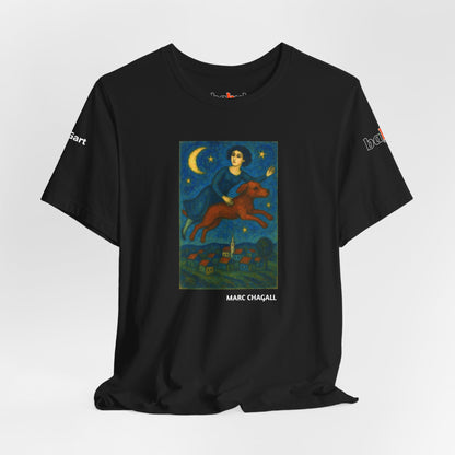 DOGART Unisex Jersey Cat T-Shirt - MARC CHAGALL - Iconic Painting Reimagined with Dogs