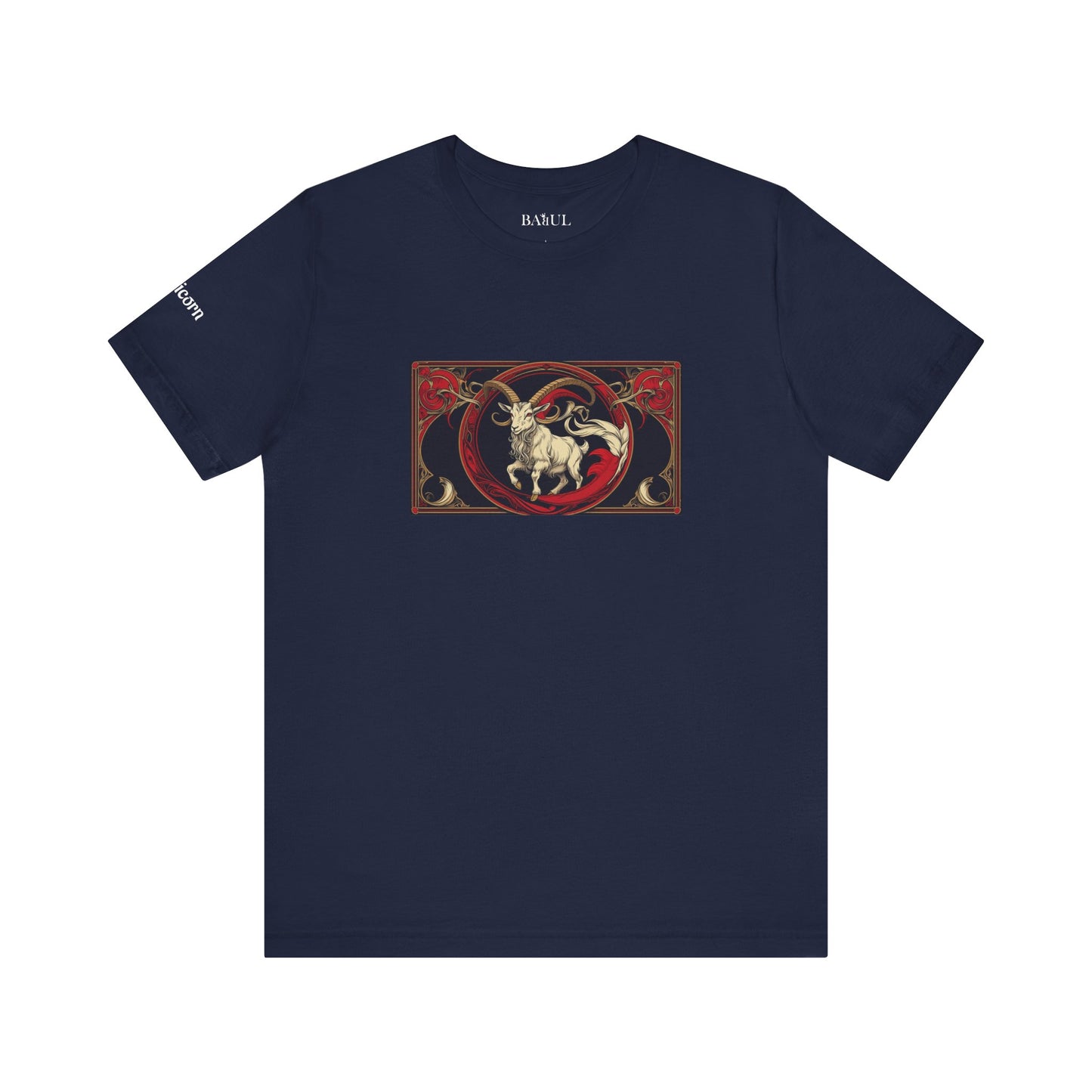 Capricorn - Gothic Zodiac T-Shirt. Red graphic in front. Zodiac in the Shadows