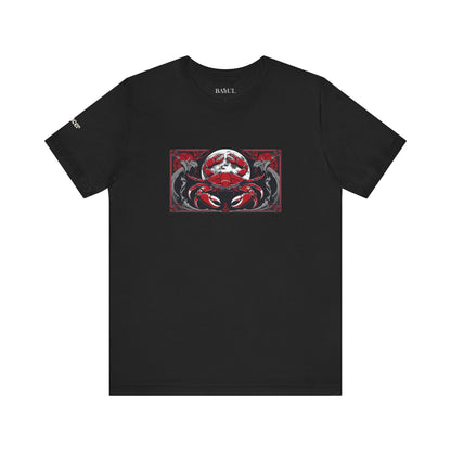 Cancer - Gothic Zodiac T-Shirt. Red graphic in front.  Zodiac in the Shadows