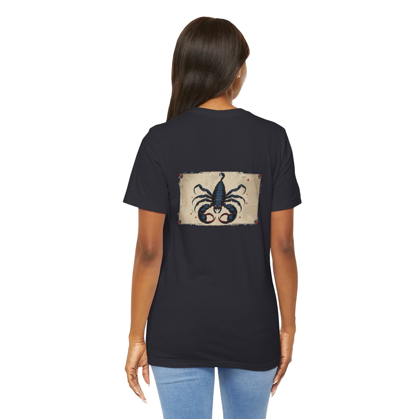 Scorpio - Gothic Zodiac T-Shirt. Blue graphic on the back.  Zodiac in the Shadows