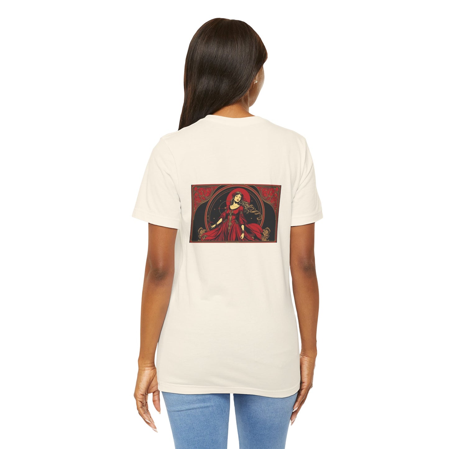 Virgo - Gothic Zodiac, Red Graphic on the back T-Shirt. Zodiac in the Shadows