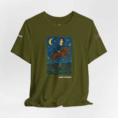 DOGART Unisex Jersey Cat T-Shirt - MARC CHAGALL - Iconic Painting Reimagined with Dogs