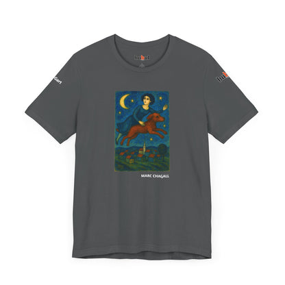 DOGART Unisex Jersey Cat T-Shirt - MARC CHAGALL - Iconic Painting Reimagined with Dogs