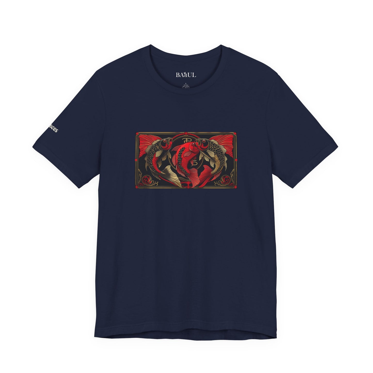 Pisces - Gothic Zodiac T-Shirt. Red graphic in front.  Zodiac in the Shadows