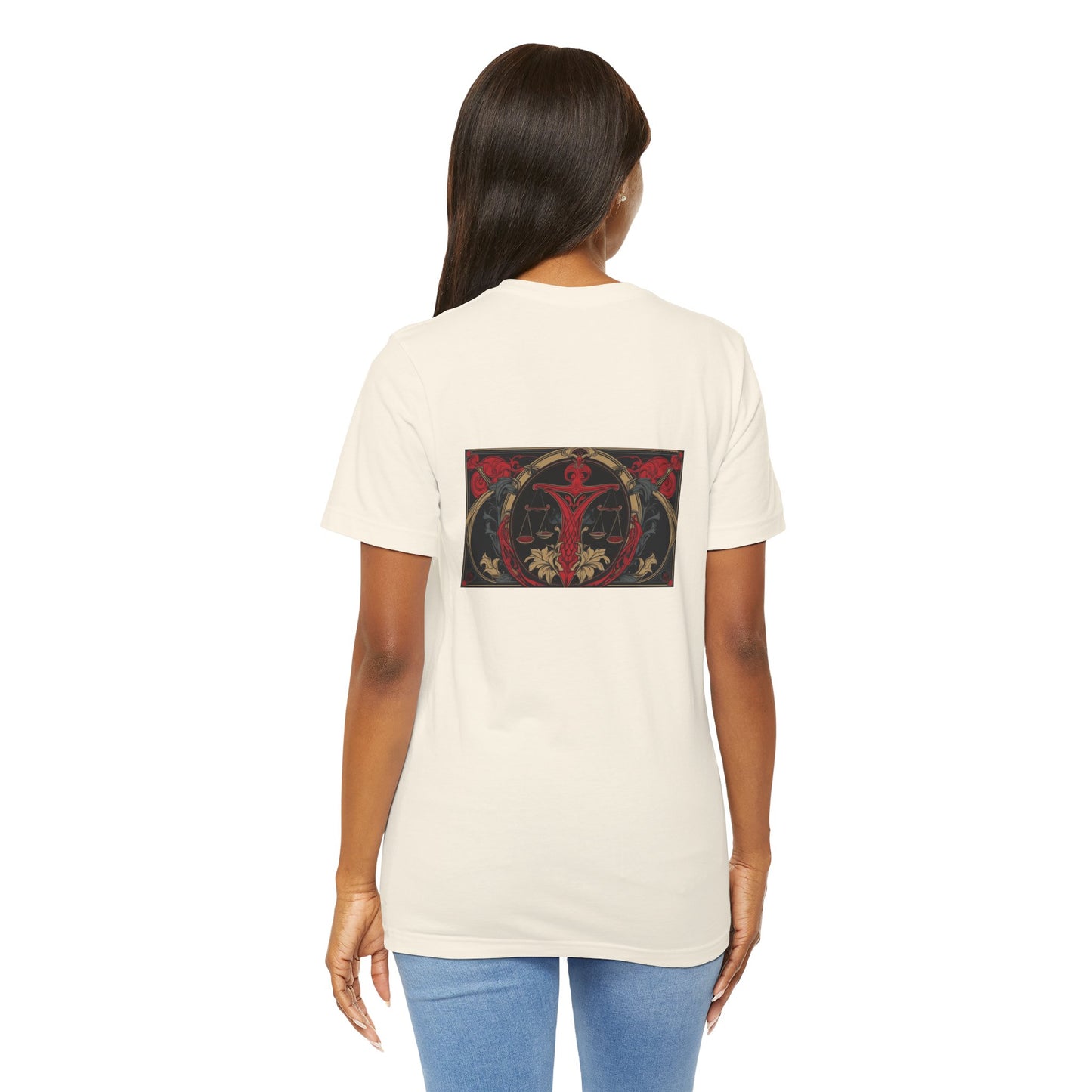 Libra - Gothic Zodiac, Red Graphic on the back T-Shirt. Zodiac in the Shadows