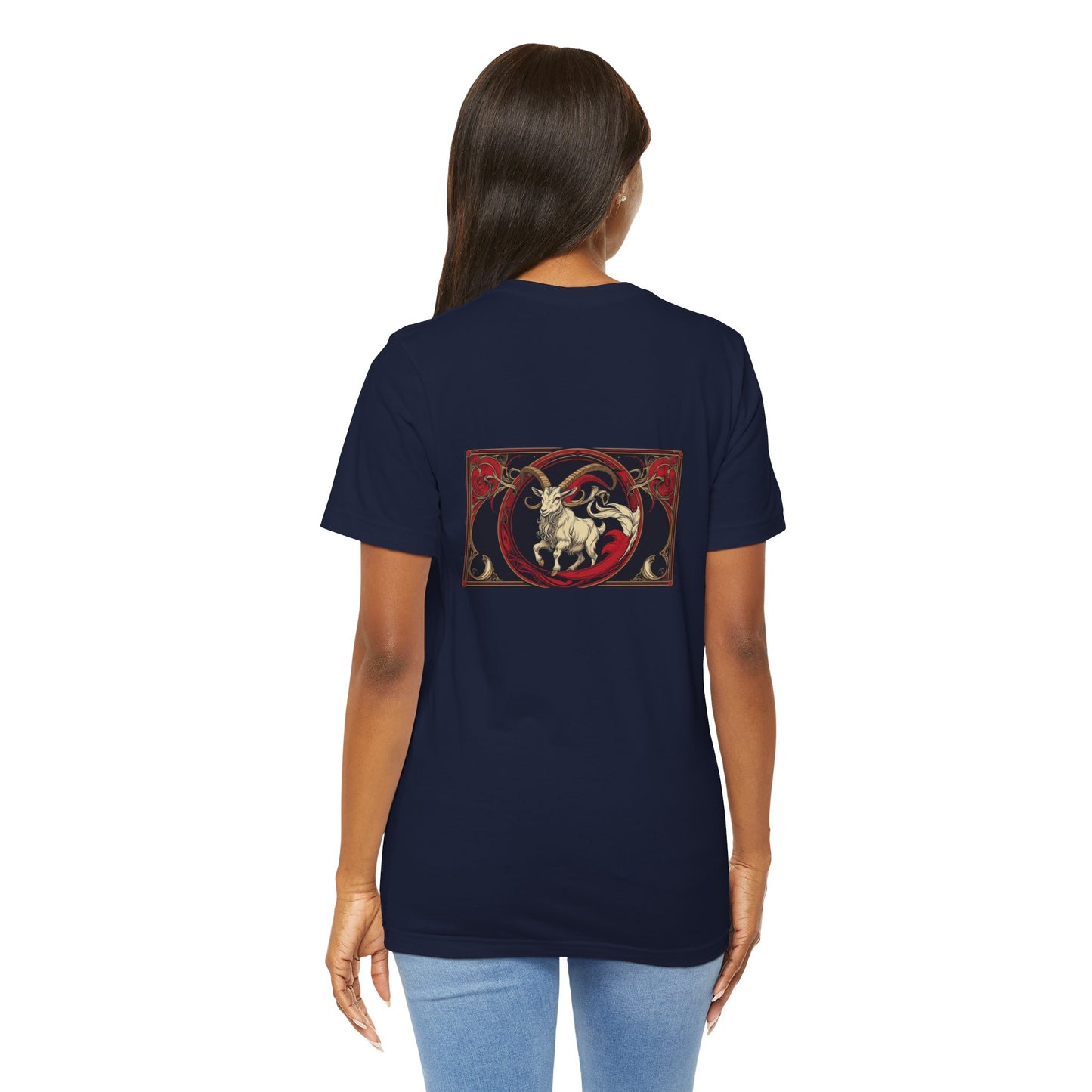 Capricorn - Gothic Zodiac, Red Graphic on the back T-Shirt. Zodiac in the Shadows