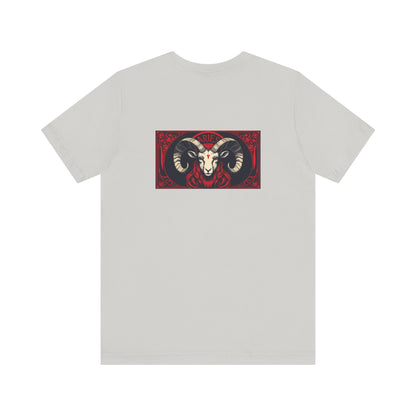 Aries - Gothic Zodiac, Red Graphic on the back T-Shirt. Zodiac in the Shadows