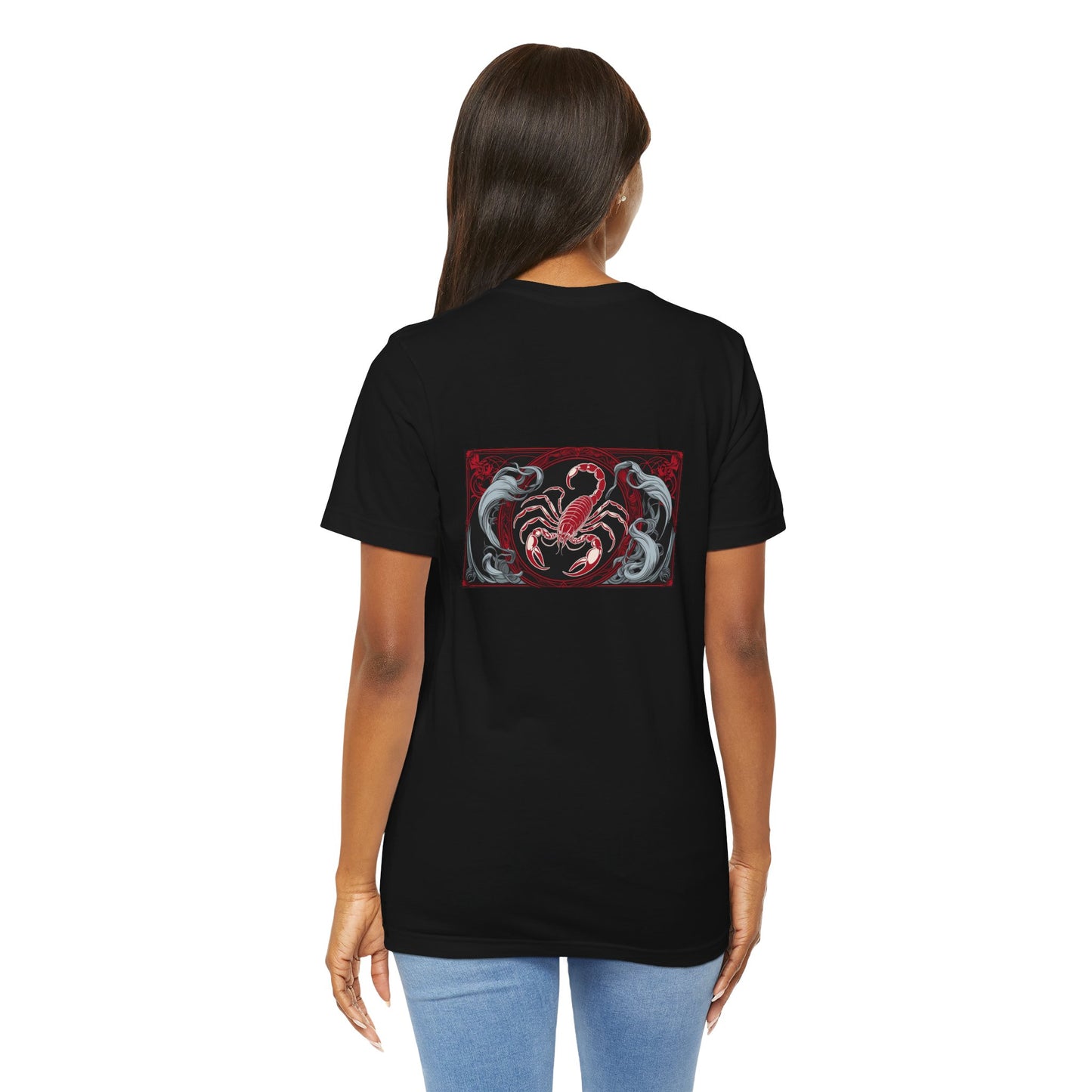 Scorpio - Gothic Zodiac, Red Graphic on the back T-Shirt. Zodiac in the Shadows