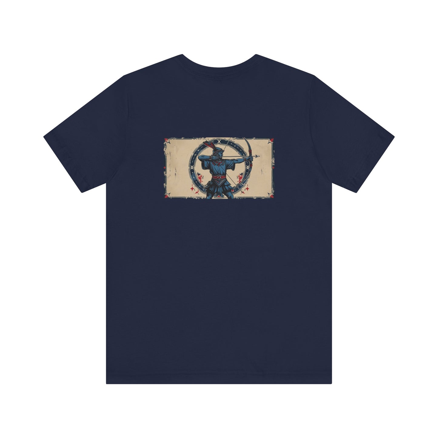 Sagittario - T-shirt con segno zodiacale gotico. Grafica blu sul retro. Zodiaco nell'ombra.