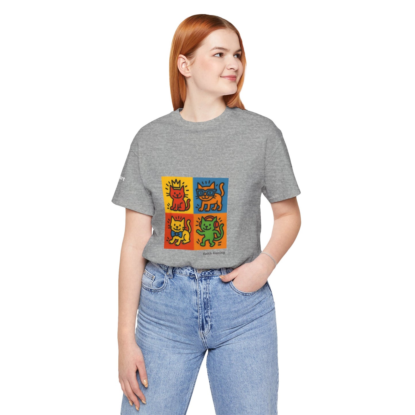 CATART Unisex Jersey Cat T-Shirt - KEITH HARING - Iconic Painting Reimagined with Cats