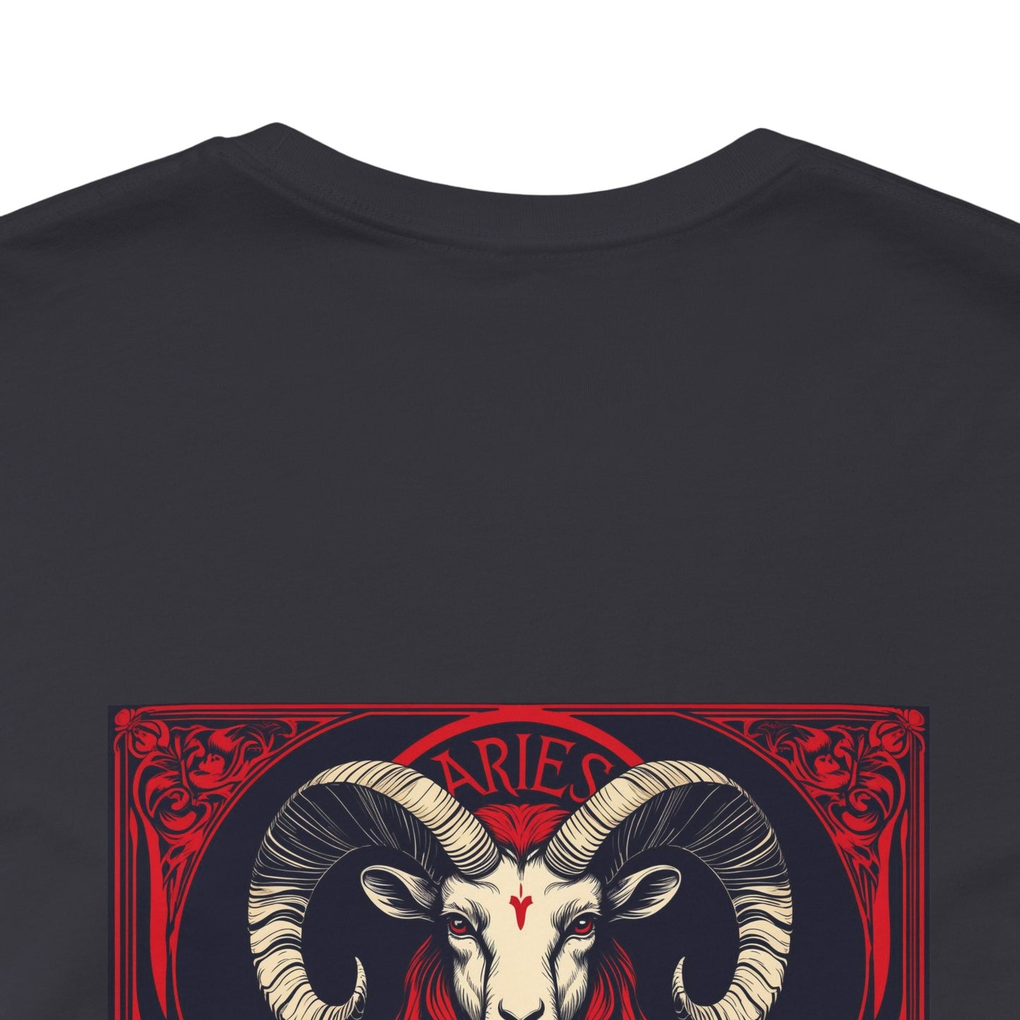 Aries - Gothic Zodiac, Red Graphic on the back T-Shirt. Zodiac in the Shadows