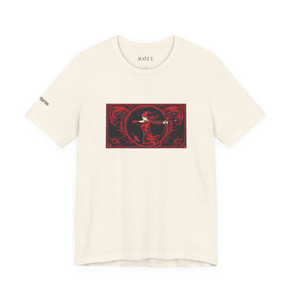 Sagittarius - Gothic Zodiac T-Shirt. Red graphic in front.  Zodiac in the Shadows