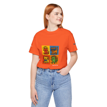 CATART Unisex Jersey Cat T-Shirt - KEITH HARING - Iconic Painting Reimagined with Cats