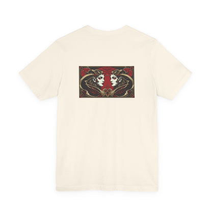 Gemini - Gothic Zodiac, Red Graphic on the back T-Shirt. Zodiac in the Shadows