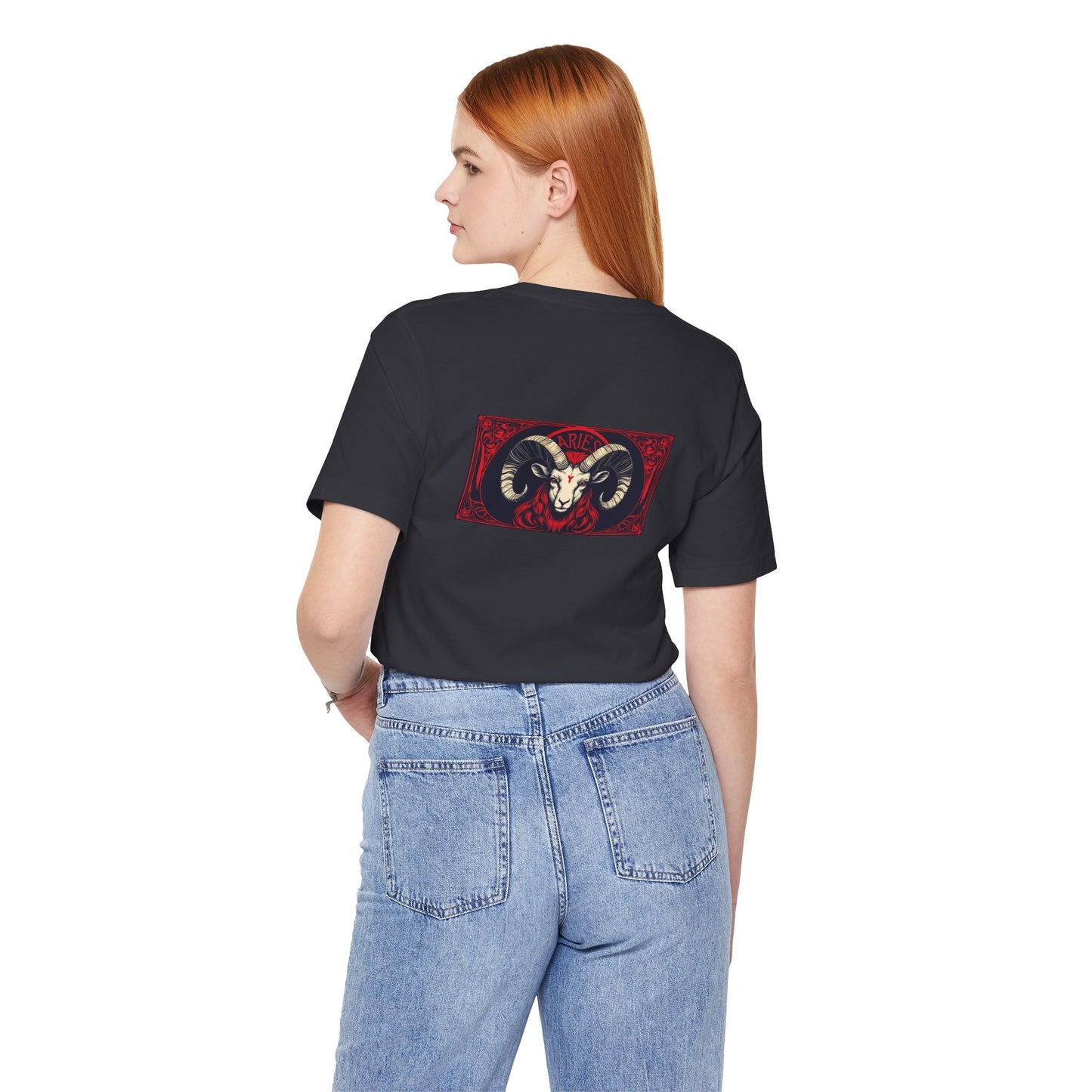 Aries - Gothic Zodiac, Red Graphic on the back T-Shirt. Zodiac in the Shadows