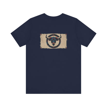 Taurus - Gothic Zodiac T-Shirt. Blue graphic on the back.  Zodiac in the Shadows