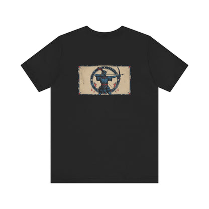Sagittarius - Gothic Zodiac T-Shirt. Blue graphic on the back.  Zodiac in the Shadows