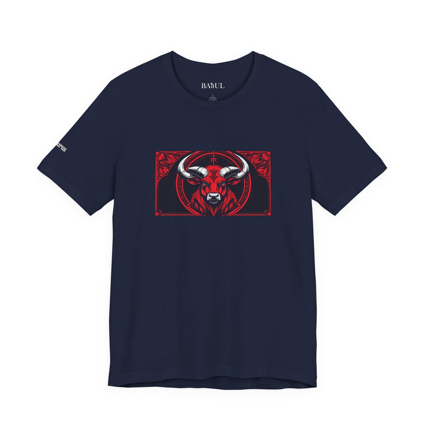 Taurus - Gothic Zodiac T-Shirt. Red graphic in front.  Zodiac in the Shadows