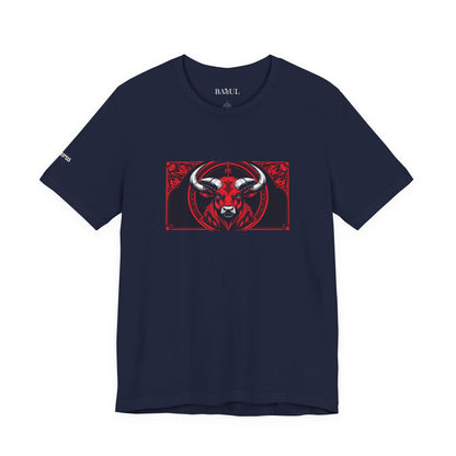 Taurus - Gothic Zodiac T-Shirt. Red graphic in front.  Zodiac in the Shadows