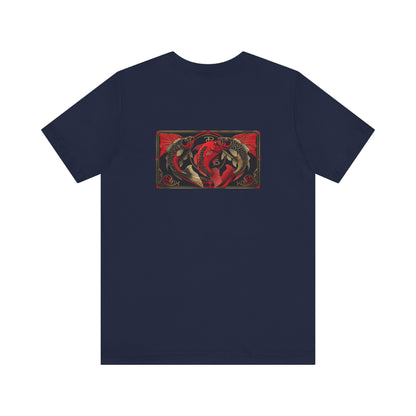Pisces - Gothic Zodiac, Red Graphic on the back T-Shirt. Zodiac in the Shadows