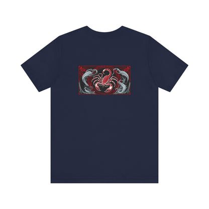 Scorpio - Gothic Zodiac, Red Graphic on the back T-Shirt. Zodiac in the Shadows