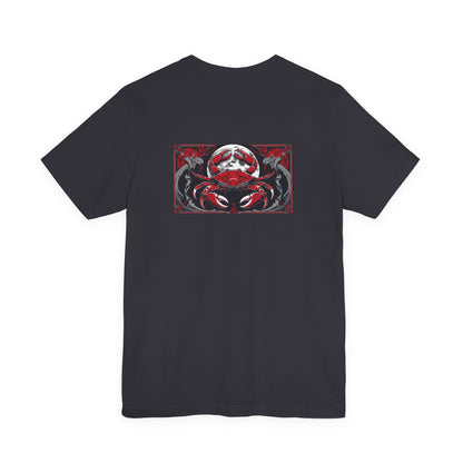 Cancer - Gothic Zodiac, Red Graphic on the back T-Shirt. Zodiac in the Shadows