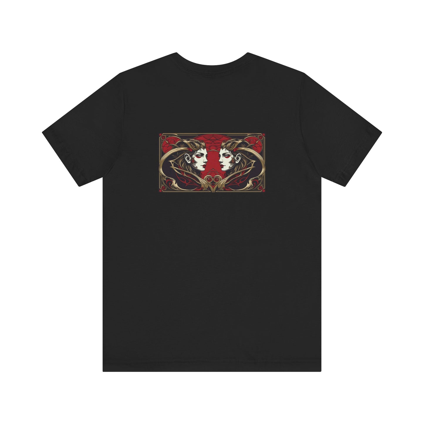 Gemini - Gothic Zodiac, Red Graphic on the back T-Shirt. Zodiac in the Shadows