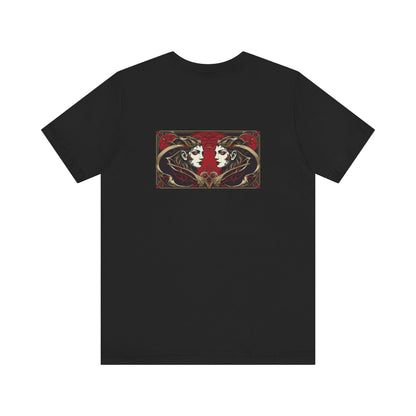 Gemini - Gothic Zodiac, Red Graphic on the back T-Shirt. Zodiac in the Shadows