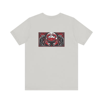 Cancer - Gothic Zodiac, Red Graphic on the back T-Shirt. Zodiac in the Shadows
