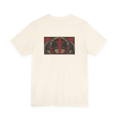 Libra - Gothic Zodiac, Red Graphic on the back T-Shirt. Zodiac in the Shadows