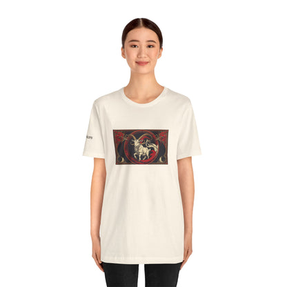Capricorn - Gothic Zodiac T-Shirt. Red graphic in front. Zodiac in the Shadows